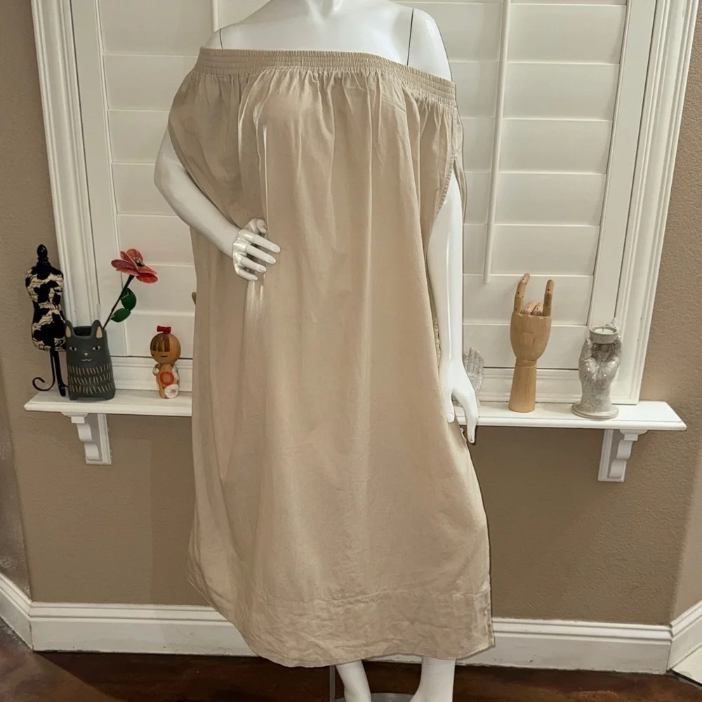 Free People Siyah Off The Shoulder Midi Dress Taupe
